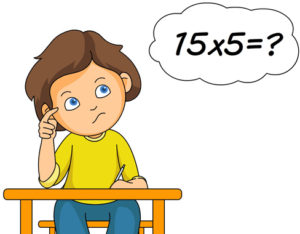 Student thinking about multiplication problem clipart